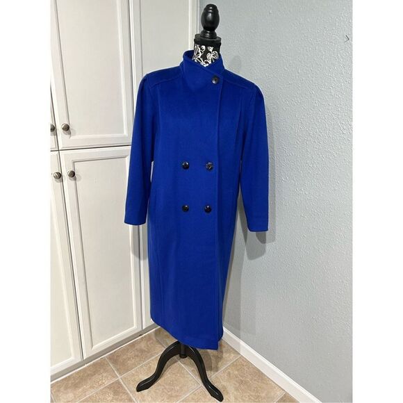 Coat Wool Royal Blue NWOT Double Breasted roll up button collar SZ 10 - Picture 5 of 9